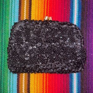 Vintage Mademoiselle Beaded Snap Coin Pill Purse Black